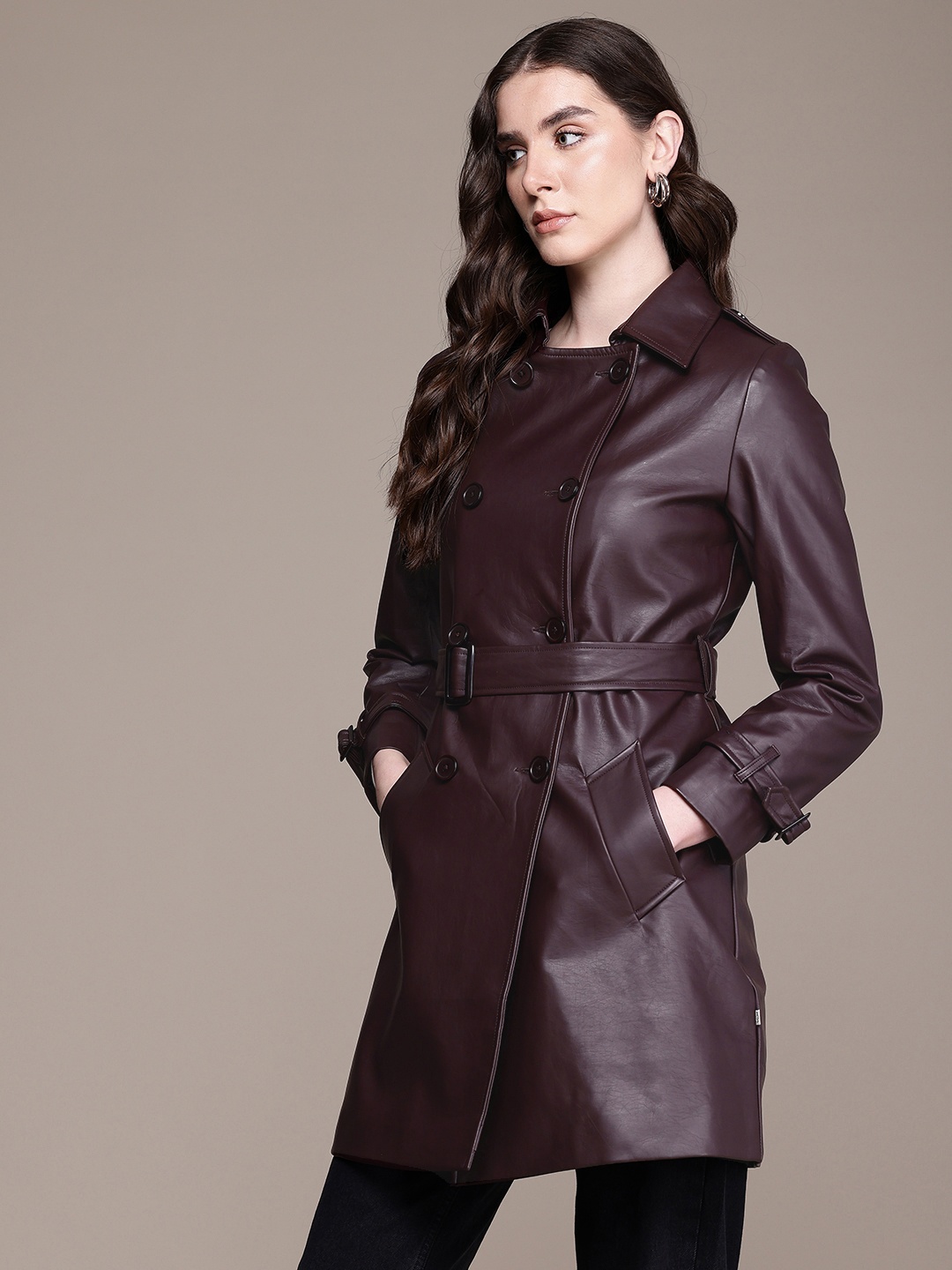 

The Roadster Life Co. Notched Lapel Longline Trench Overcoat Coat, Maroon