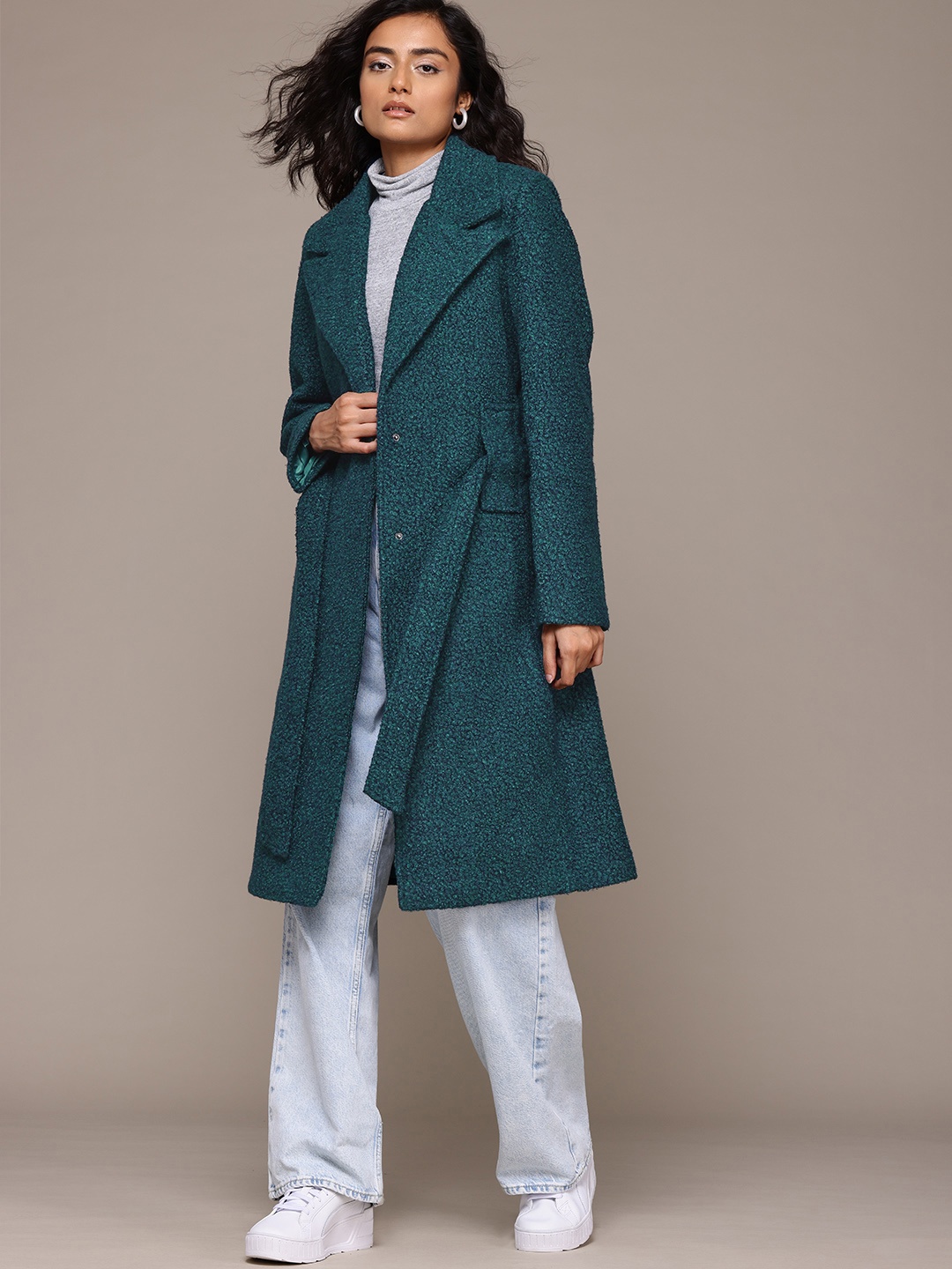 

Roadster The Lifestyle Co. Boucle Longline Overcoat with Belt, Green