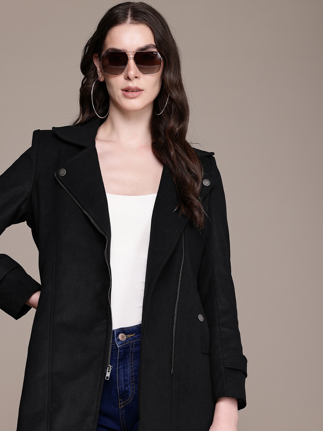 

The Roadster Life Co. Notched Lapel Longline Overcoat Coat, Black