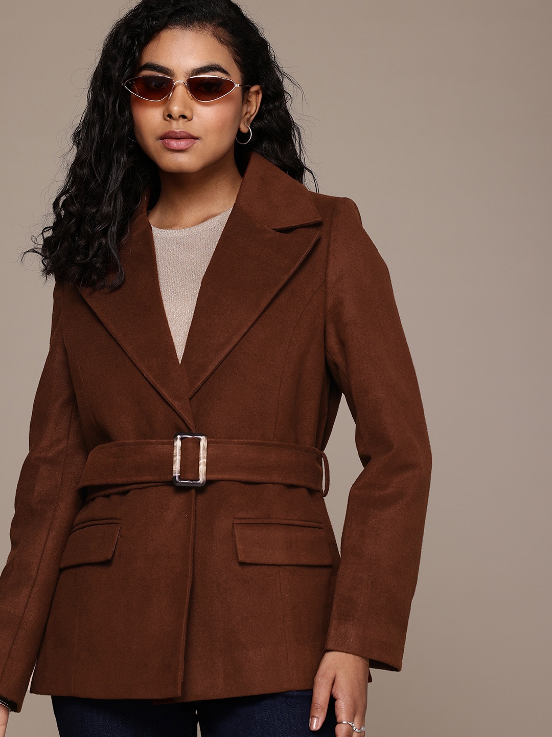 

The Roadster Life Co. Notched Lapel Collar Overcoat Comes With A Belt, Brown