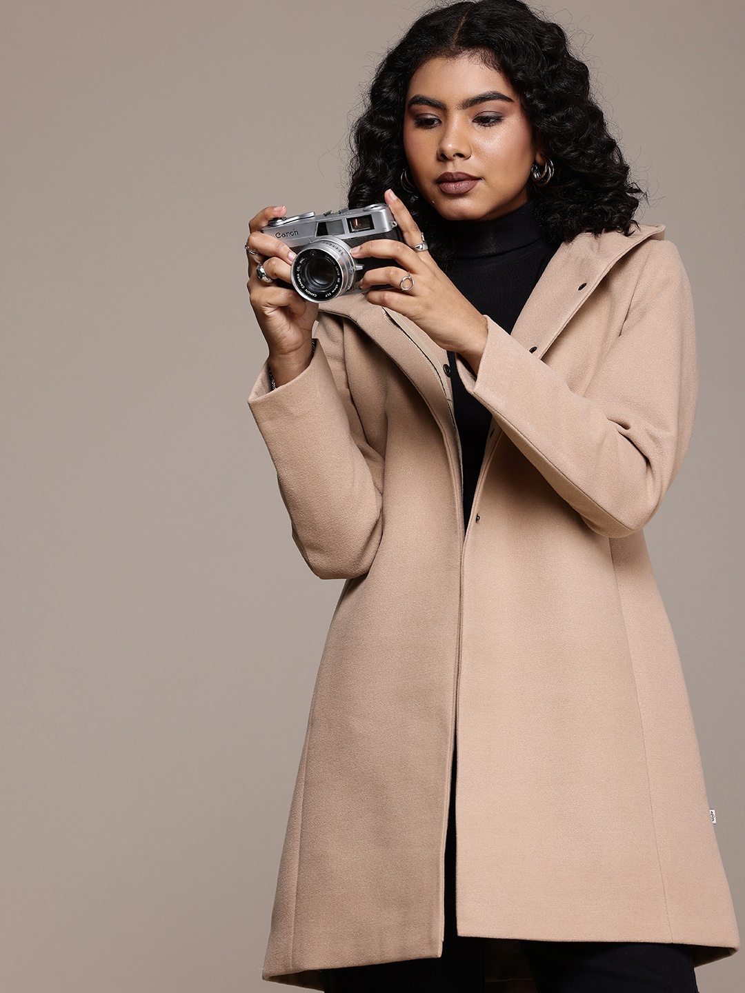 The Roadster Life Co. Hooded Longline Overcoat, Beige