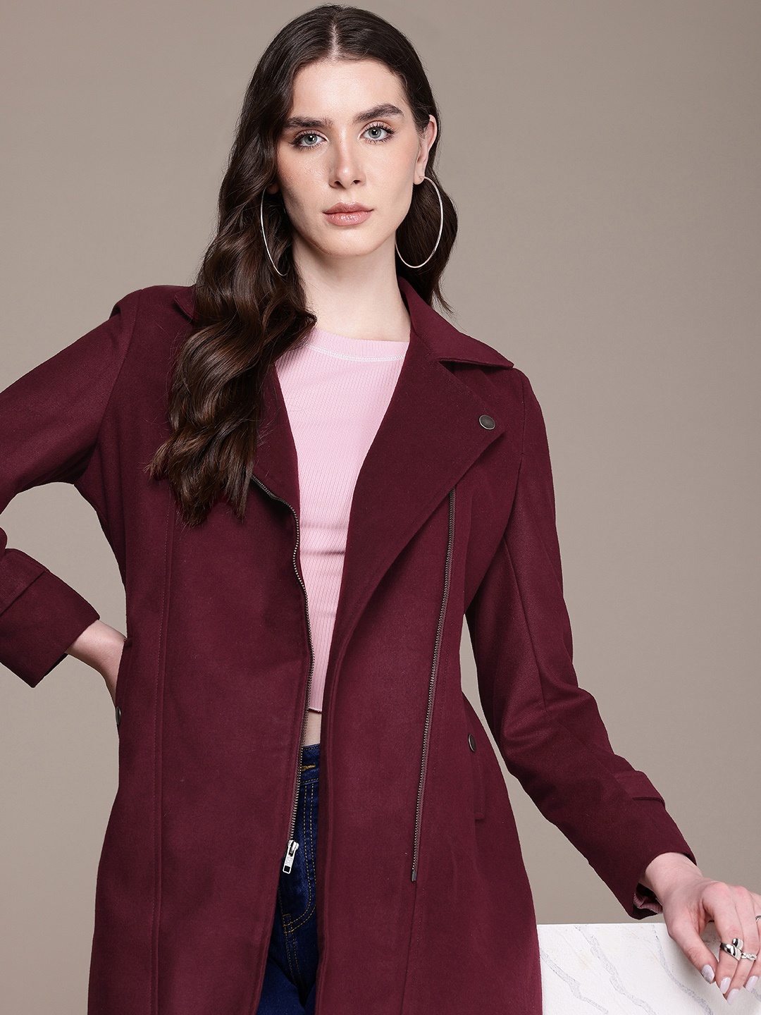 

The Roadster Life Co. Notched Lapel Longline Overcoat Coat, Maroon