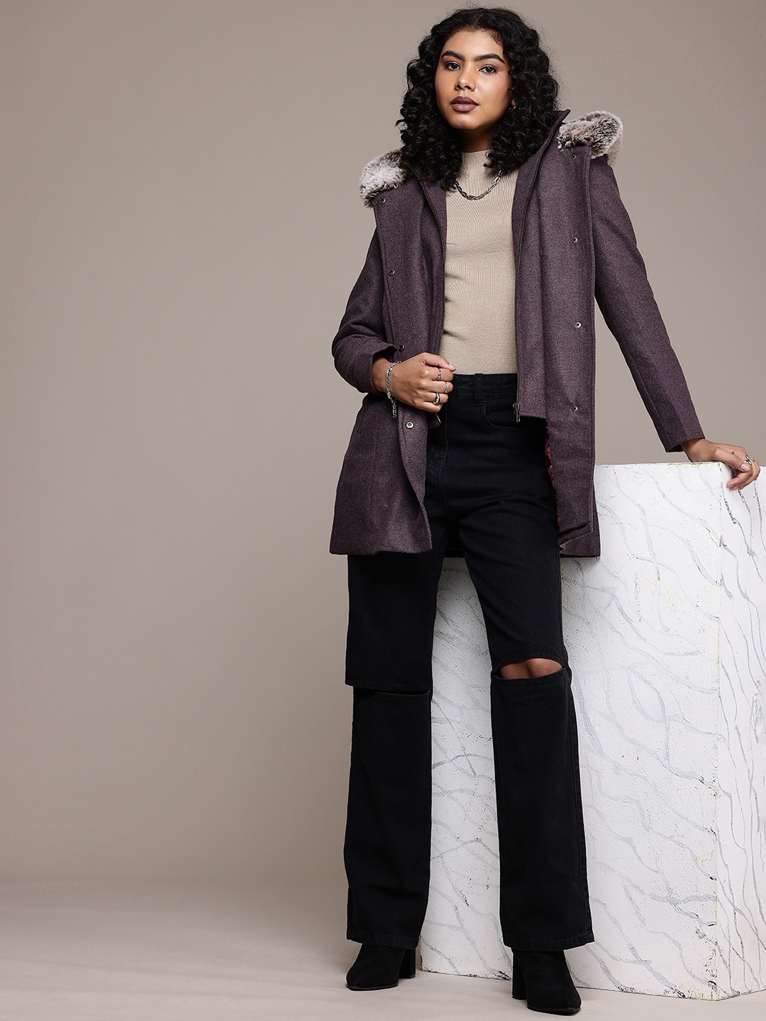 

The Roadster Life Co. Hooded Longline Overcoat, Purple