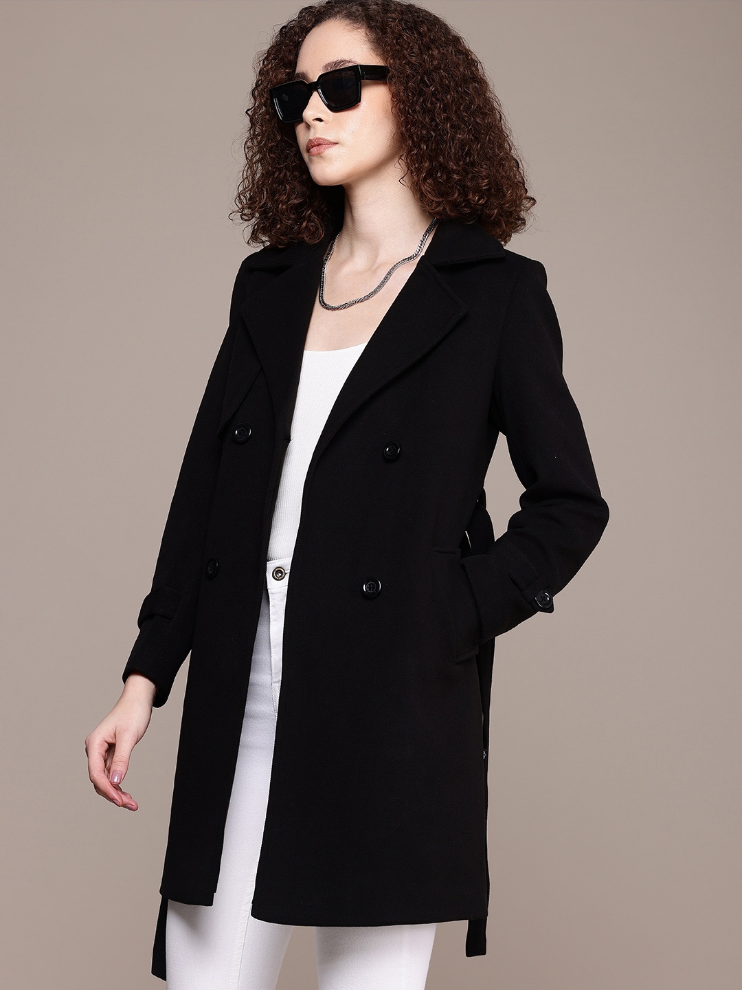 

The Roadster Life Co. Notched Lapel Collar Longline Trench Coat, Black