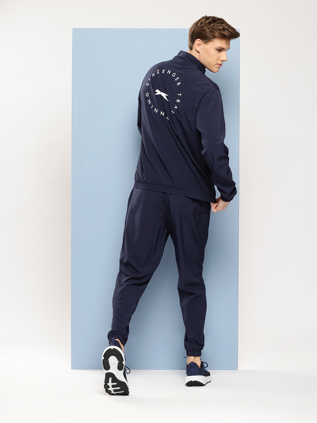 

Slazenger Mock Collar Brand Logo Printed Ultra-Dry Sports Tracksuit, Navy blue
