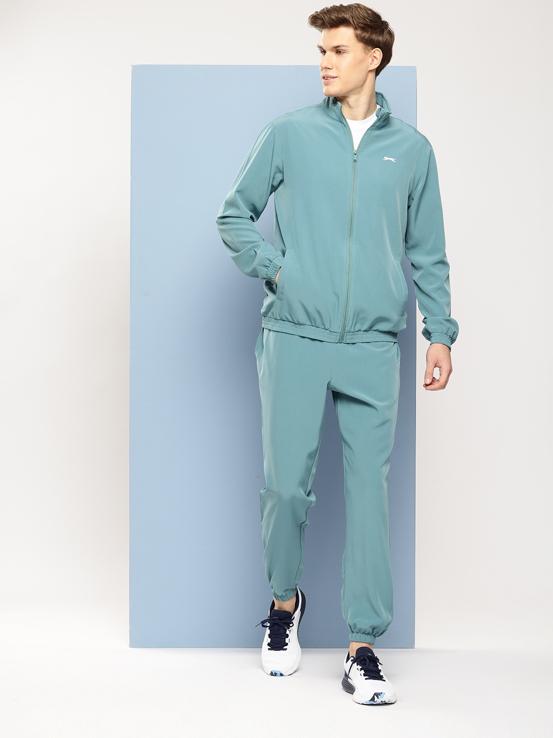 

Slazenger Mock Collar Brand Logo Printed Ultra-Dry Sports Tracksuit, Sea green