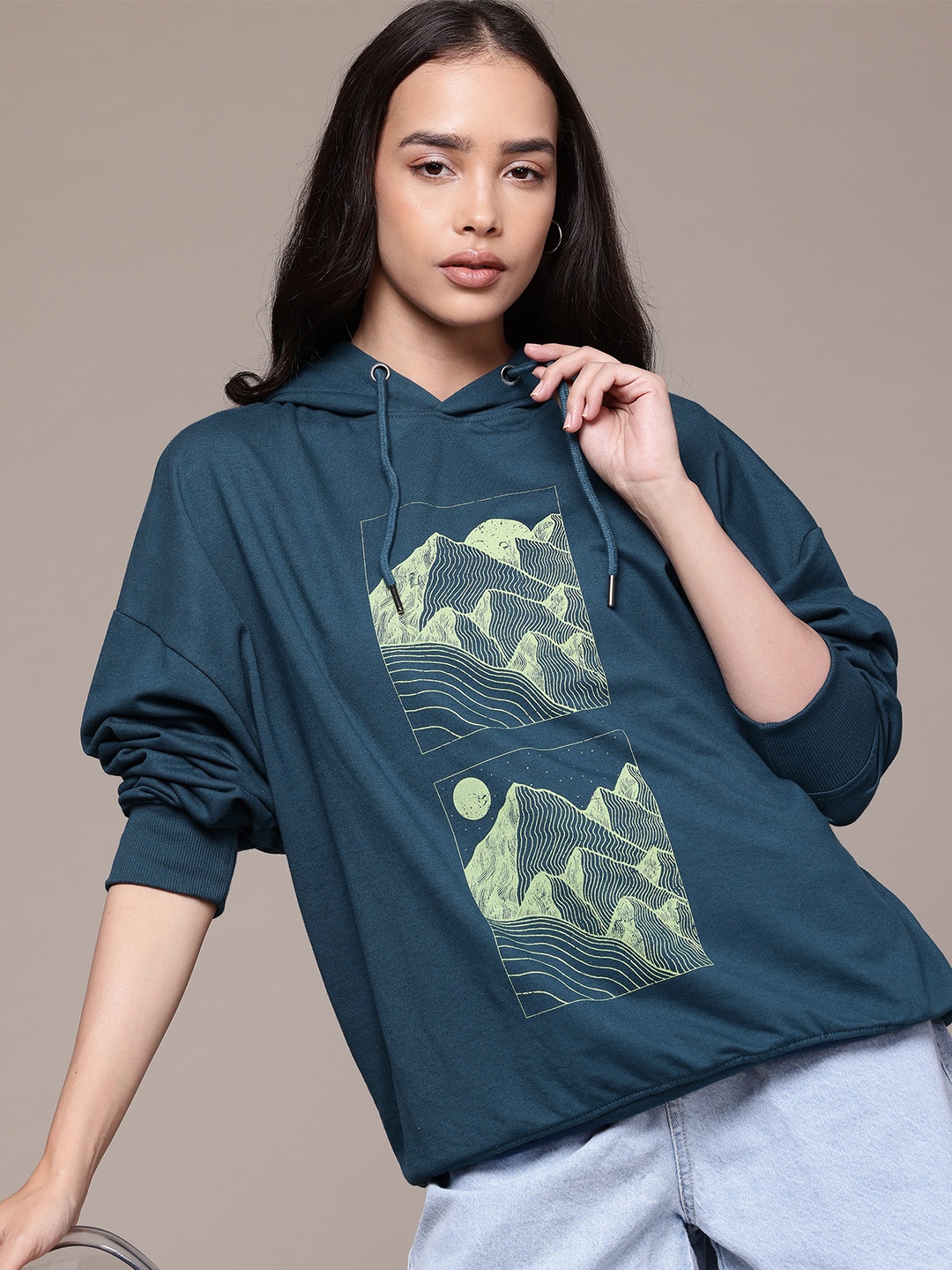 

The Roadster Lifestyle Co. Printed Hooded Sweatshirt, Teal