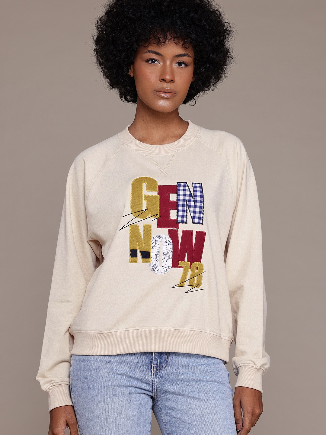 

The Roadster Lifestyle Co. Applique-Detail Sweatshirt, Cream