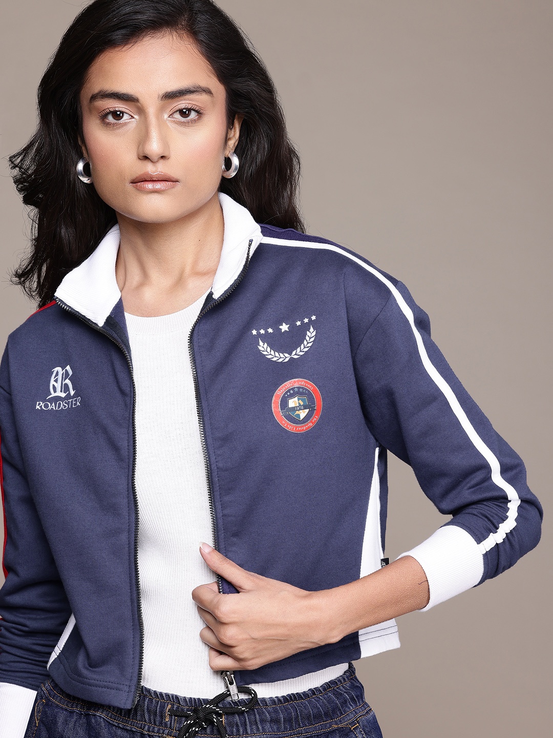 

The Roadster Lifestyle Co. Brand Logo Print Front-Open Sweatshirt, Navy blue