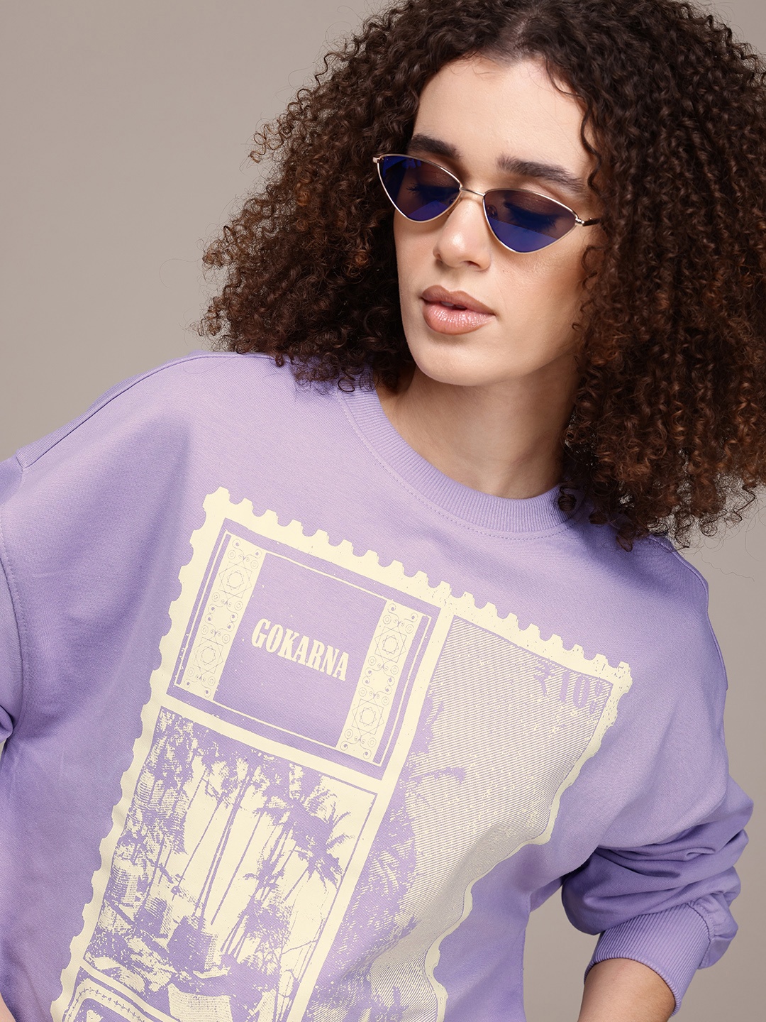 

The Roadster Lifestyle Co. Women Printed Relaxed Sweatshirt, Lavender