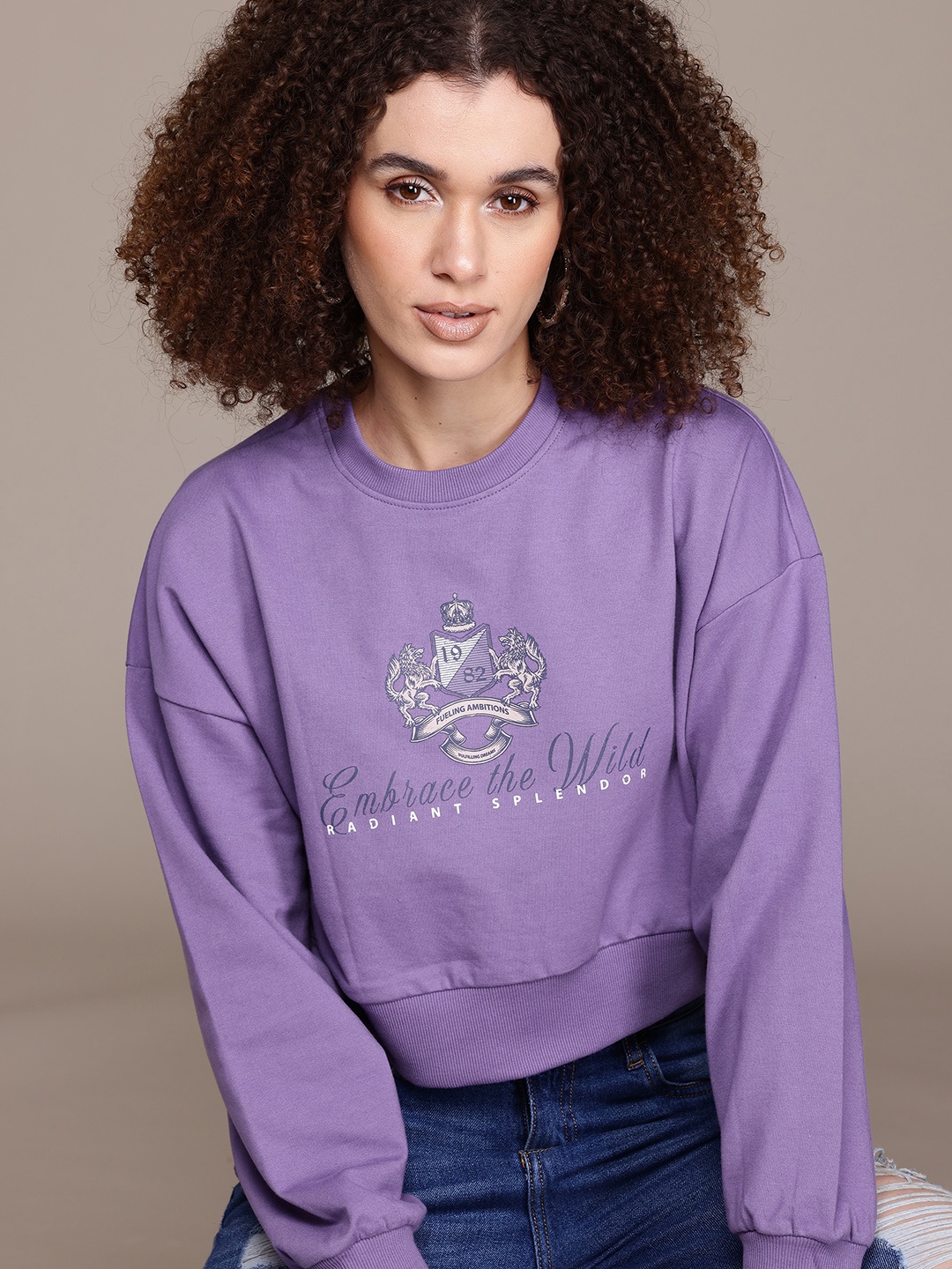 

The Roadster Lifestyle Co. Printed Crop Pullover Sweatshirt, Lavender
