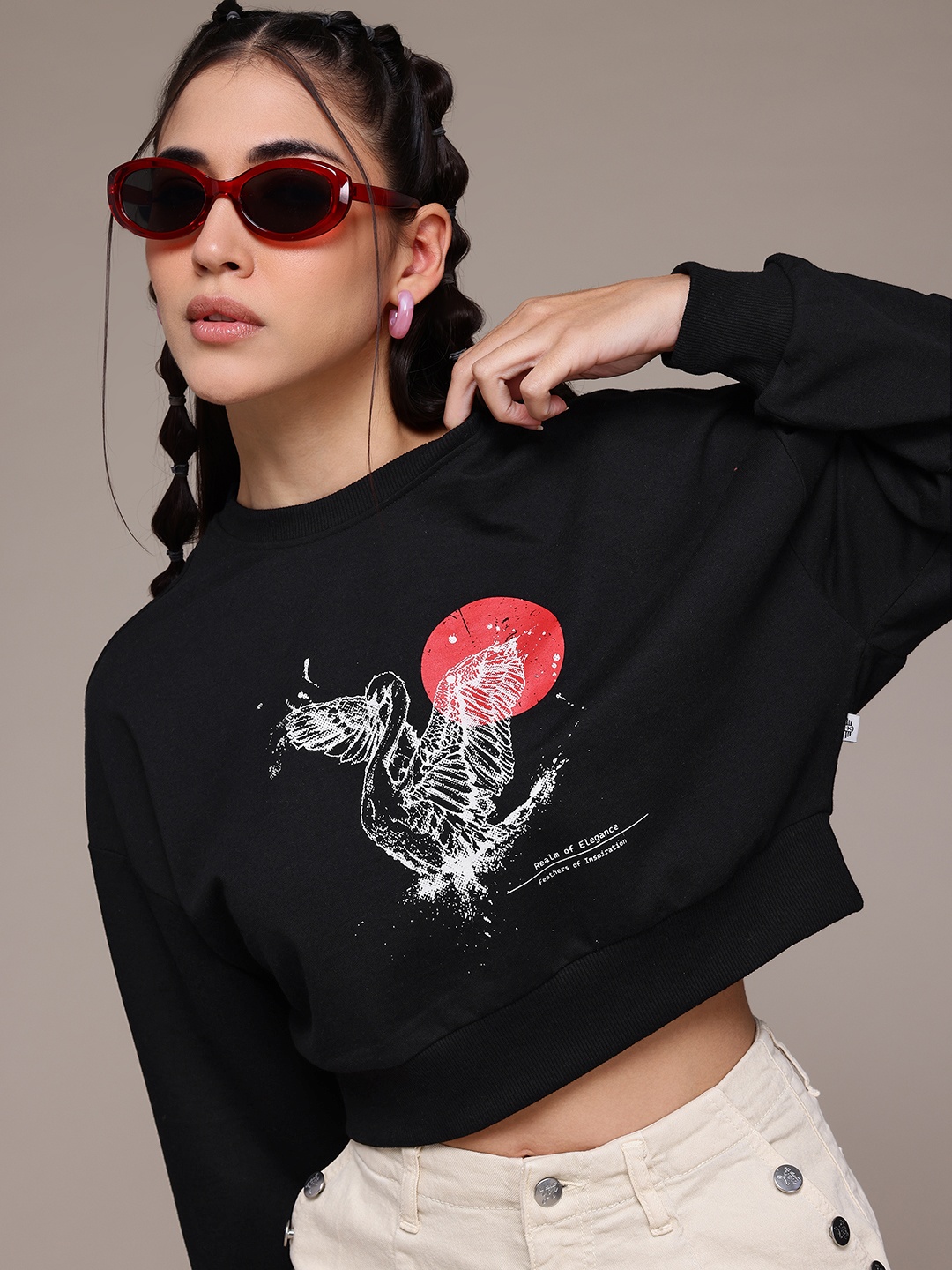 

The Roadster Lifestyle Co. Printed Crop Sweatshirt, Black