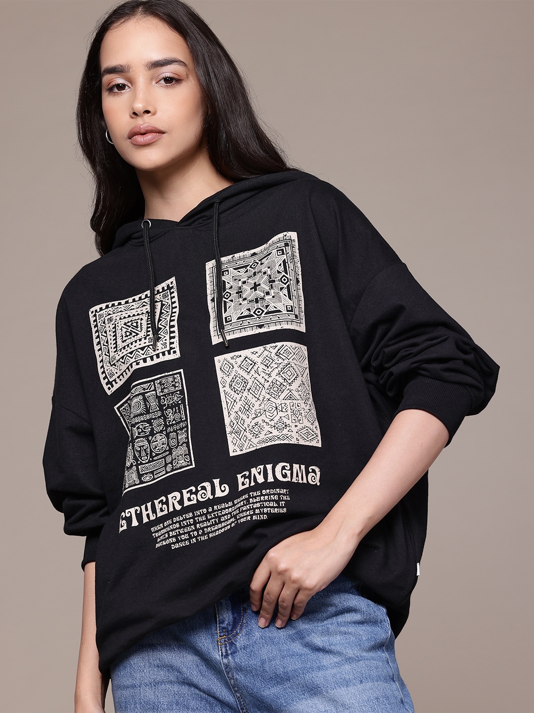 

The Roadster Lifestyle Co. Printed Hooded Sweatshirt, Black