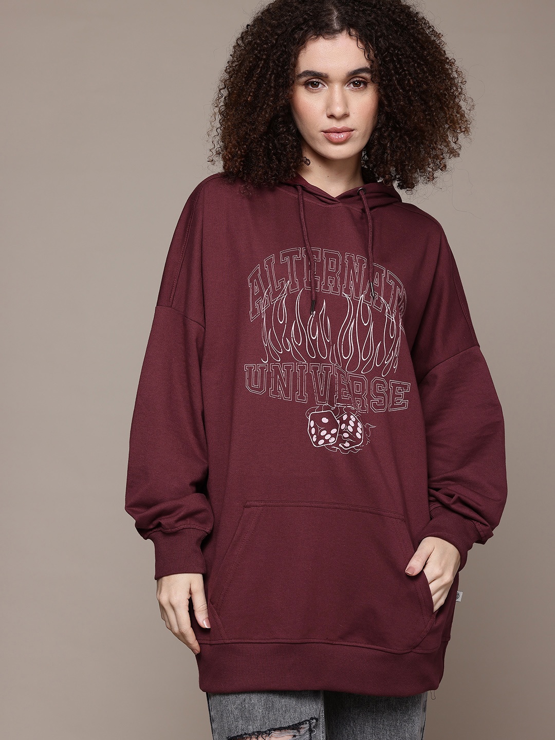 

The Roadster Lifestyle Co. Typography Print Hooded Longline Sweatshirt, Maroon