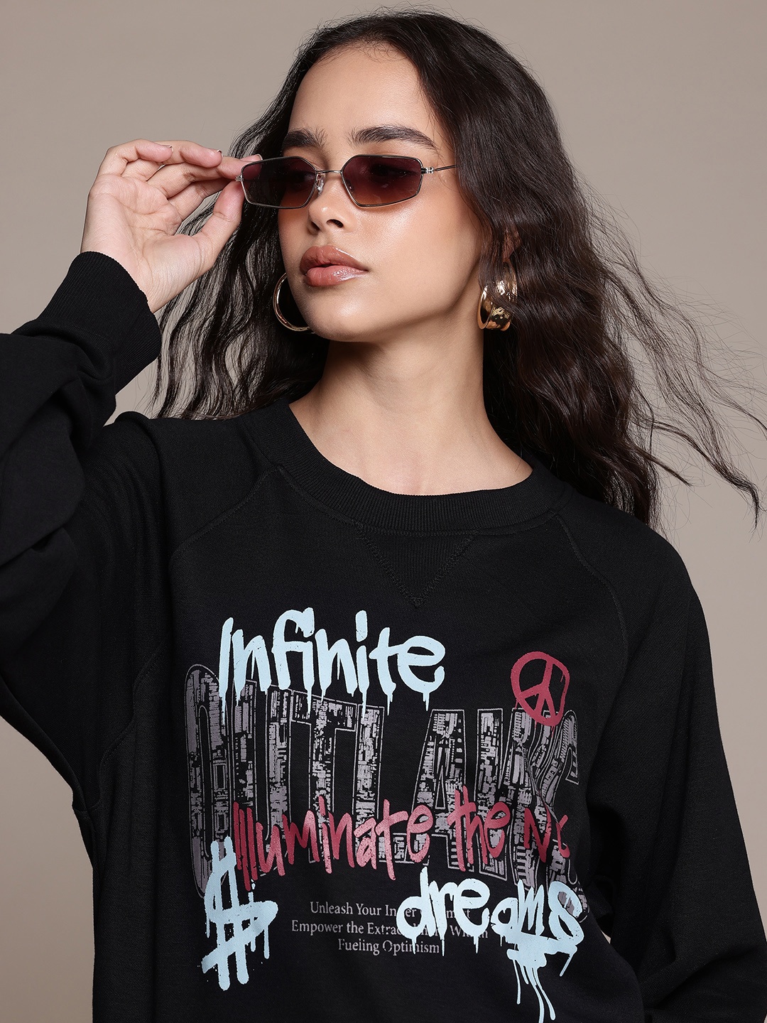 

The Roadster Lifestyle Co. Women Printed Sweatshirt, Black