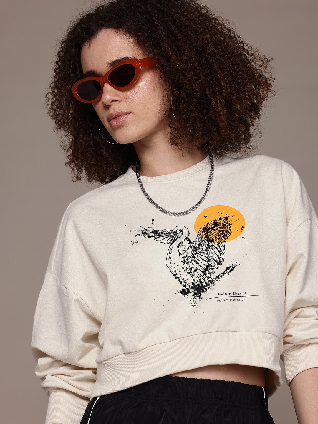 

The Roadster Lifestyle Co. Printed Crop Sweatshirt, Cream