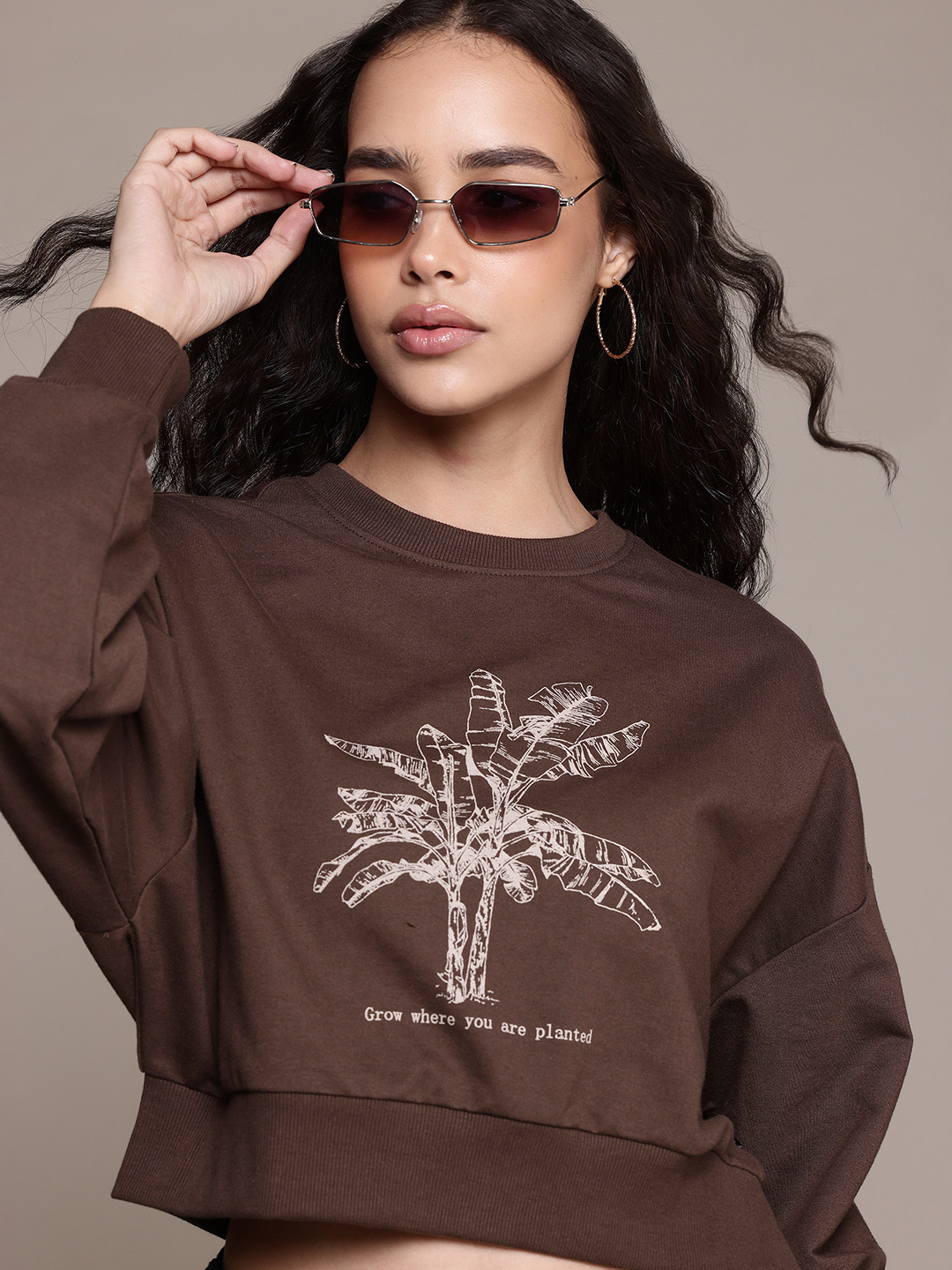 

The Roadster Lifestyle Co. Printed Crop Sweatshirt, Brown