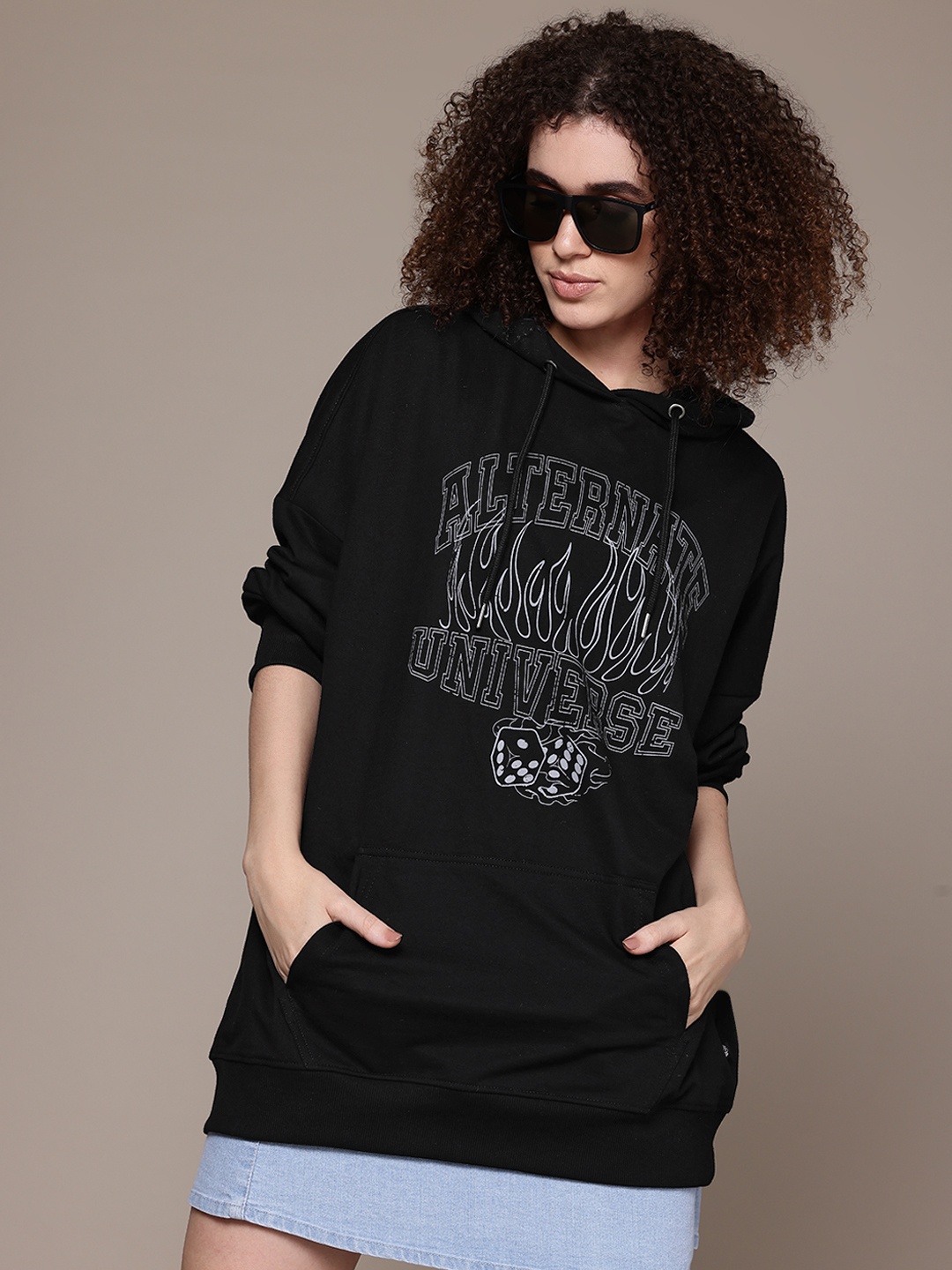 

The Roadster Lifestyle Co. Printed Oversized Hooded Sweatshirt, Black