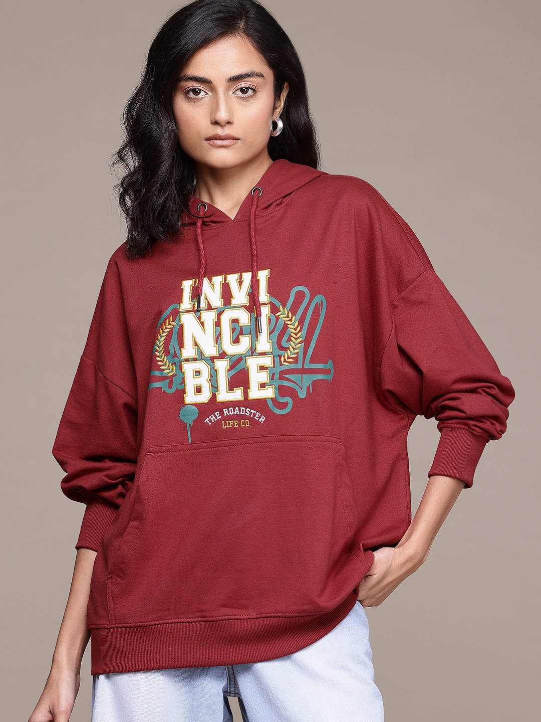 

The Roadster Lifestyle Co. Printed Hooded Sweatshirt, Maroon