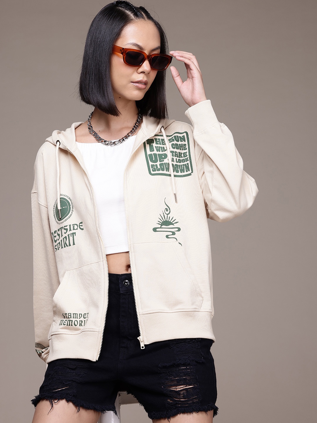 

The Roadster Lifestyle Co. Printed Hooded Sweatshirt, Beige