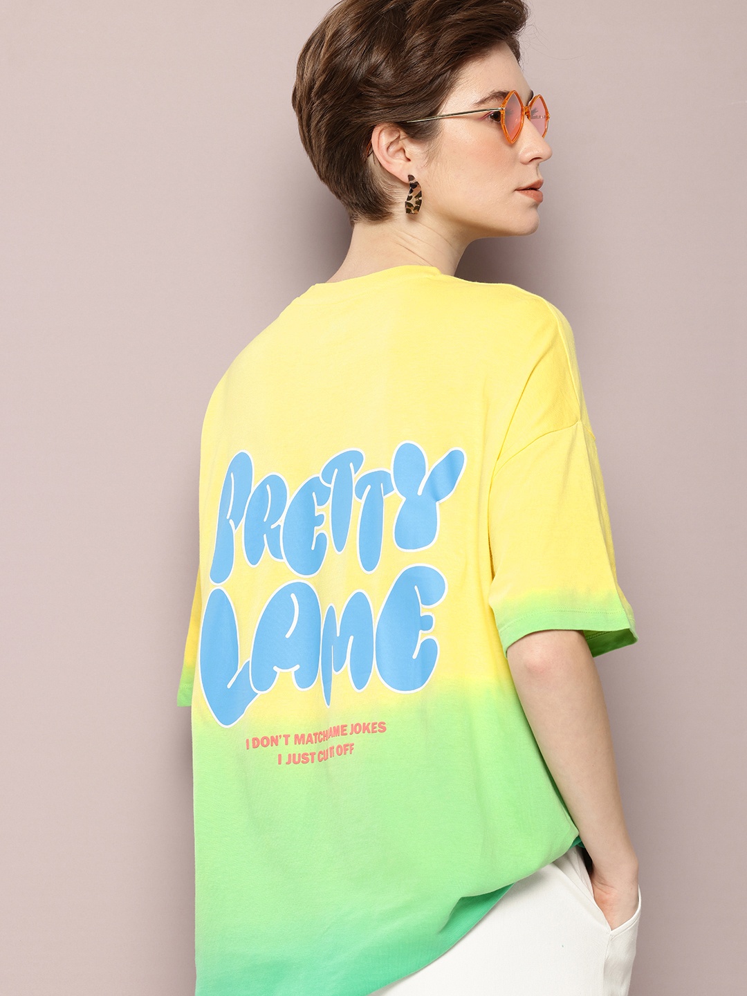 

Kook N Keech Typography Printed Drop-Shoulder Pure Cotton Oversized Dyed T-shirt, Yellow