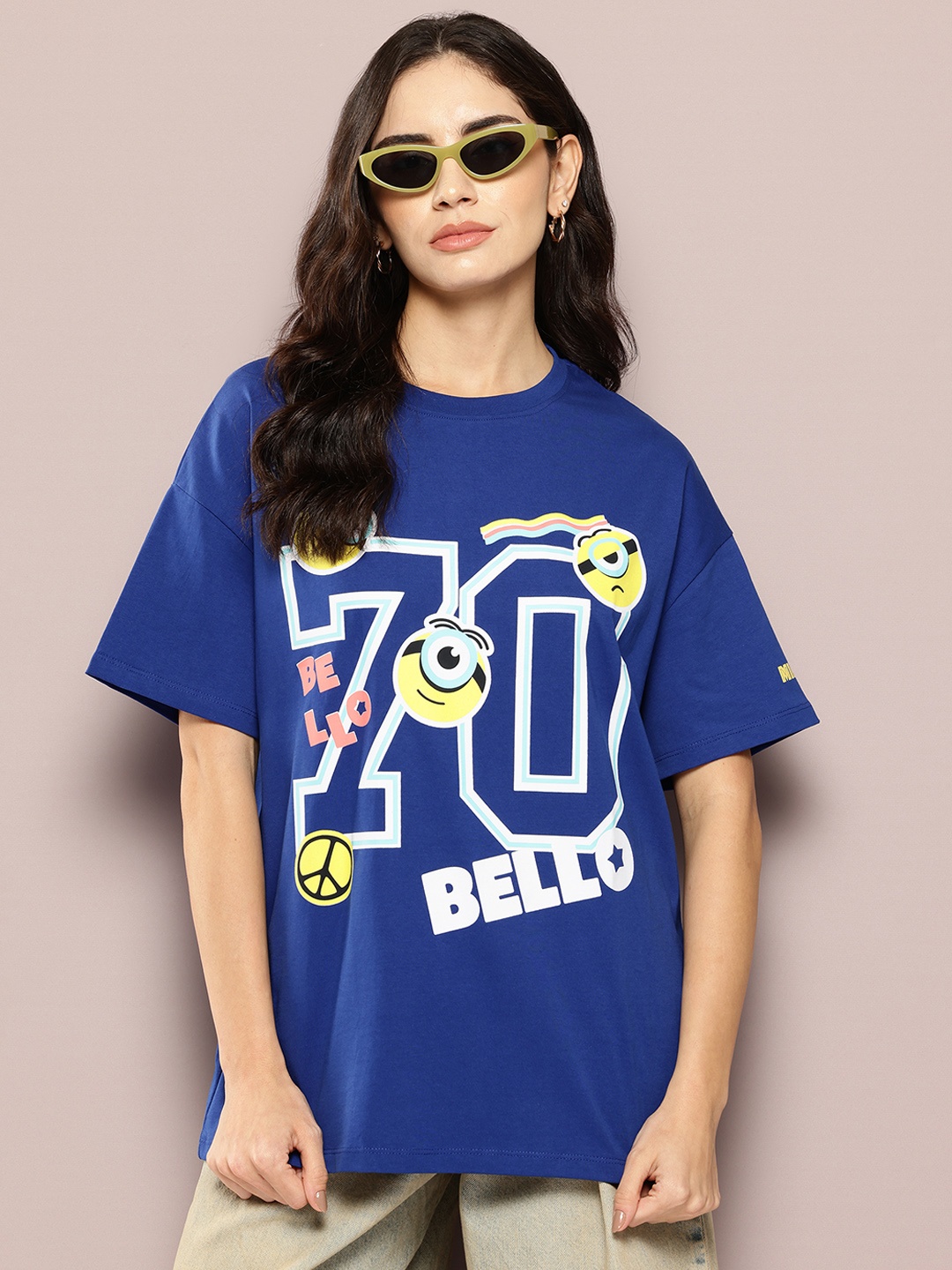 

Minions by Kook N Keech Oversized Graphic Printed T-shirt, Blue