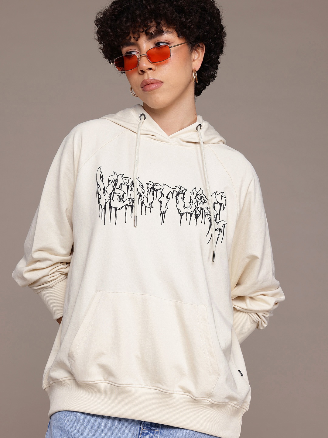

The Roadster Lifestyle Co. Pure Cotton Typography Print Hooded Sweatshirt, Off white