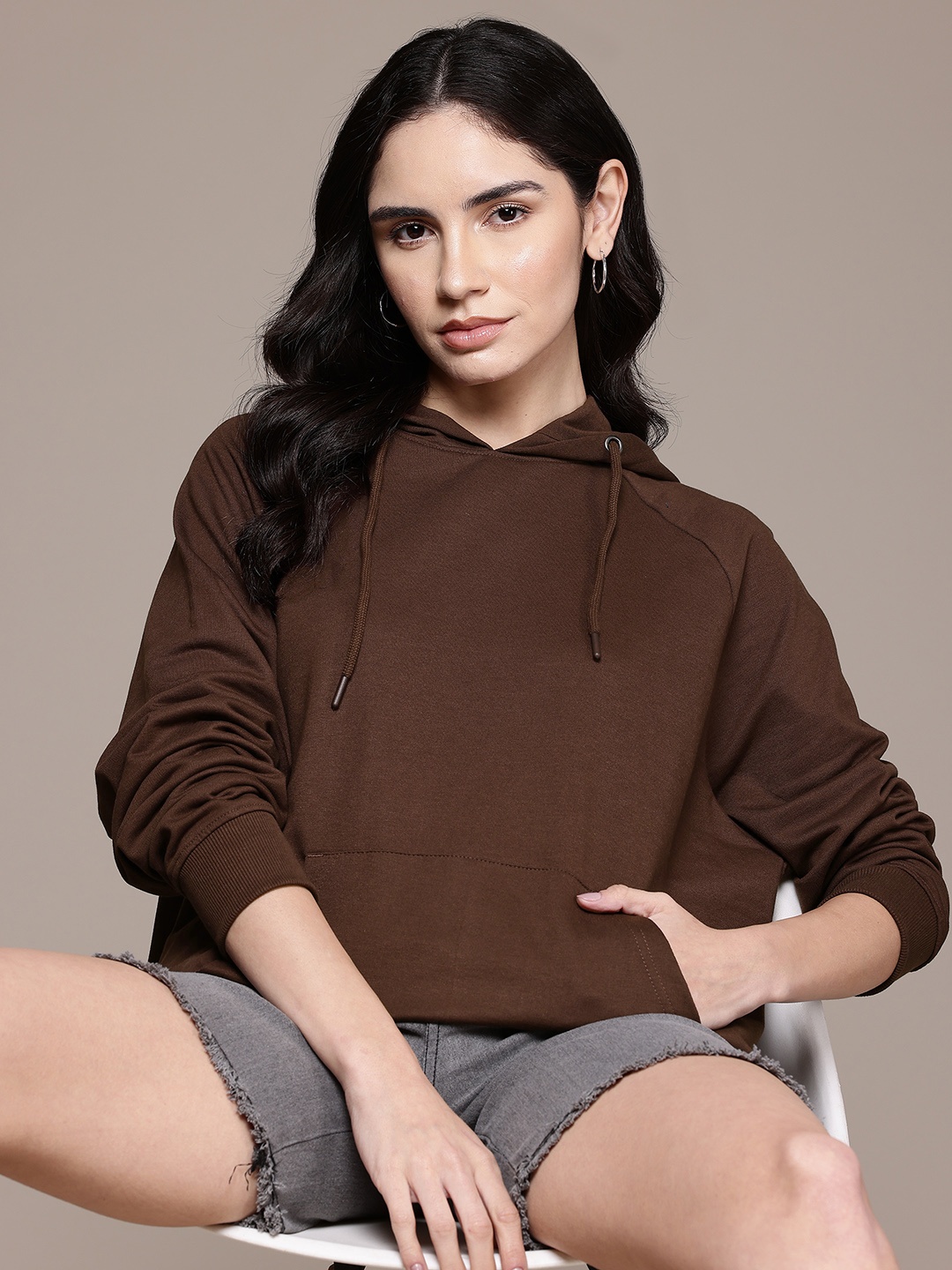 

Roadster The Life Co. Hooded Longline Sweatshirt, Brown