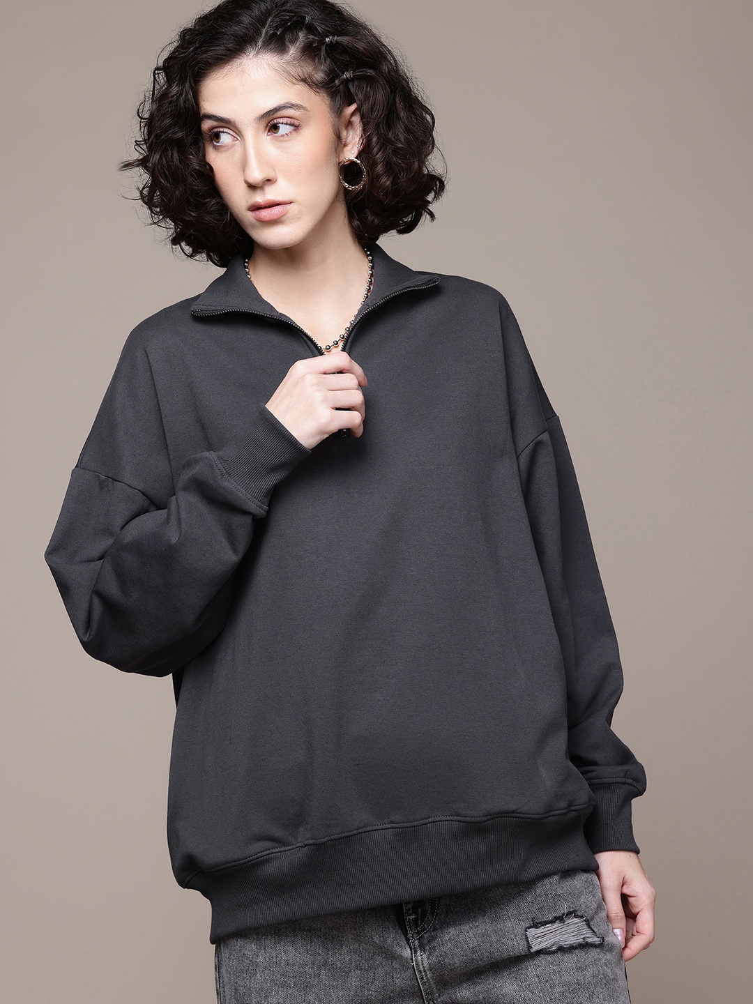 

The Roadster Lifestyle Co. Oversized Polo Sweatshirt, Charcoal