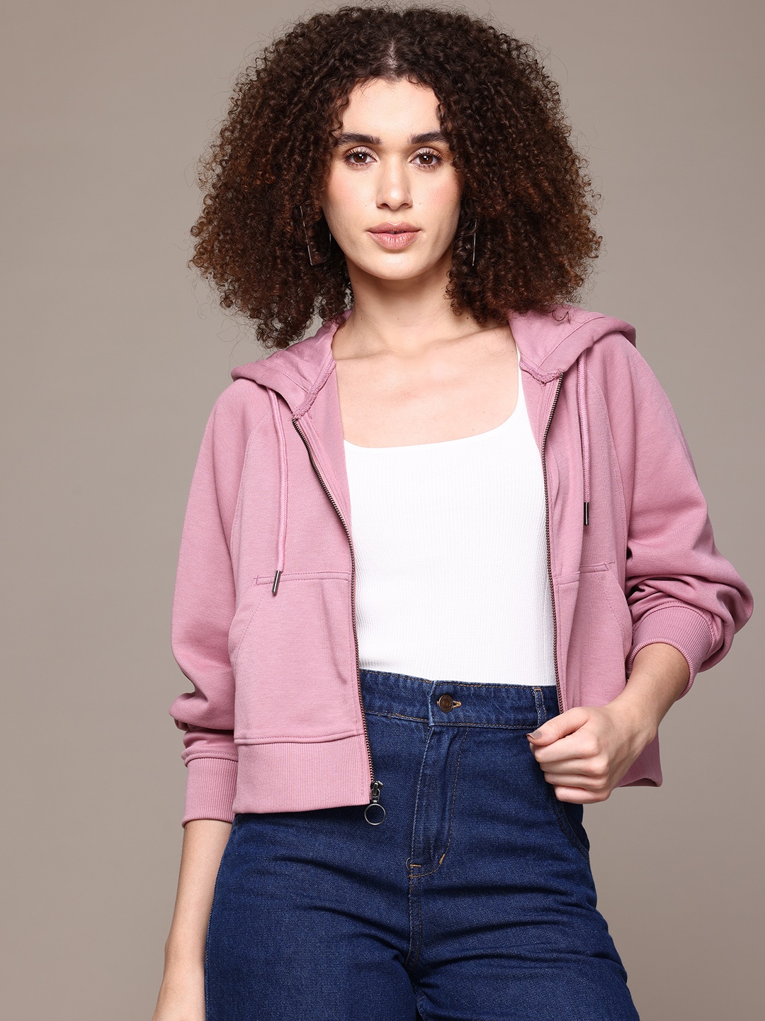 

Roadster The Lifestyle Co. Hooded Crop Sweatshirt, Rose