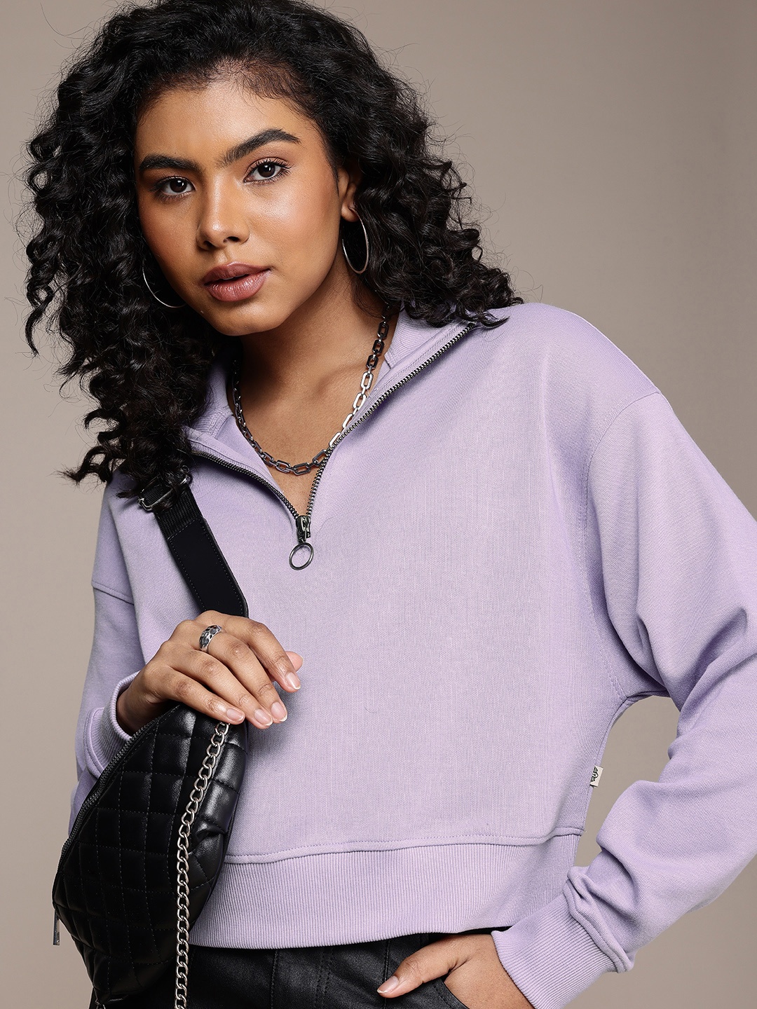 

The Roadster Life Co. Half Zipper Relaxed Fit Crop Pullover Sweatshirt, Lavender