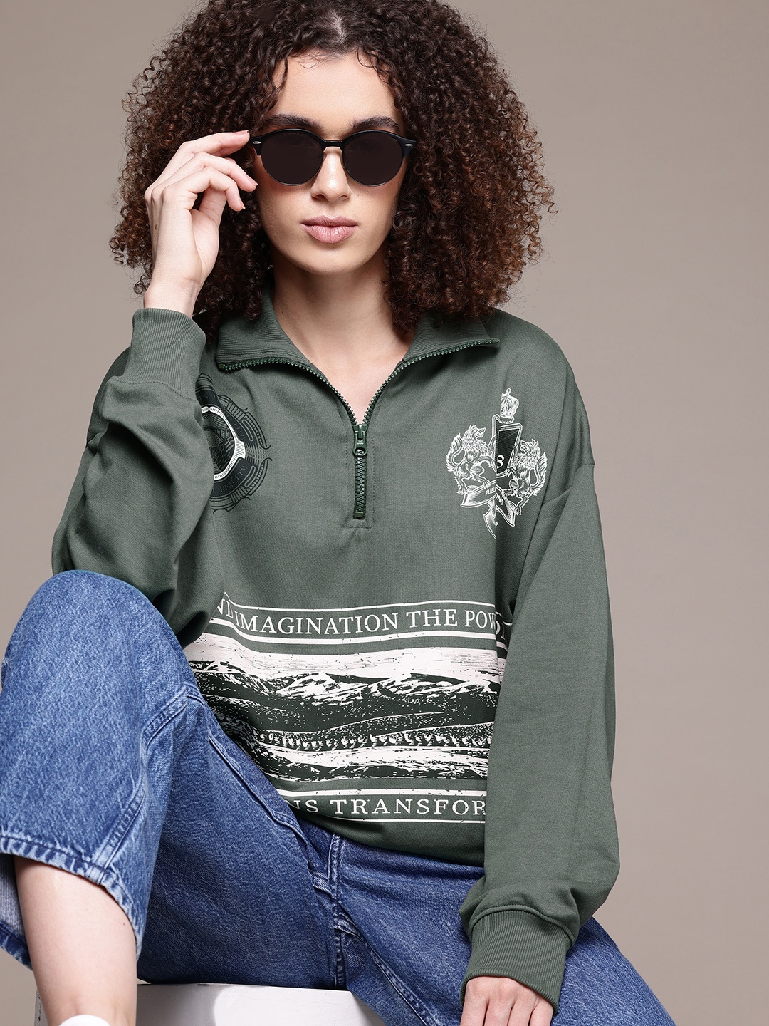 

Roadster Women Printed Sweatshirt, Green