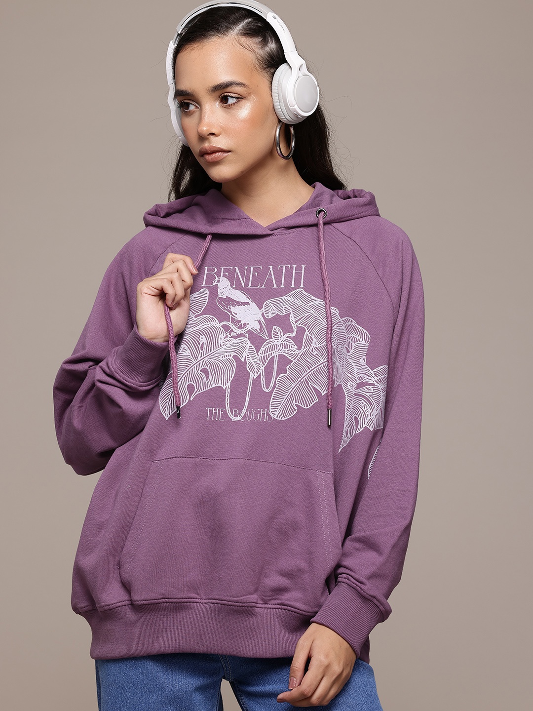 

The Roadster Lifestyle Co. Printed Hooded Sweatshirt, Purple