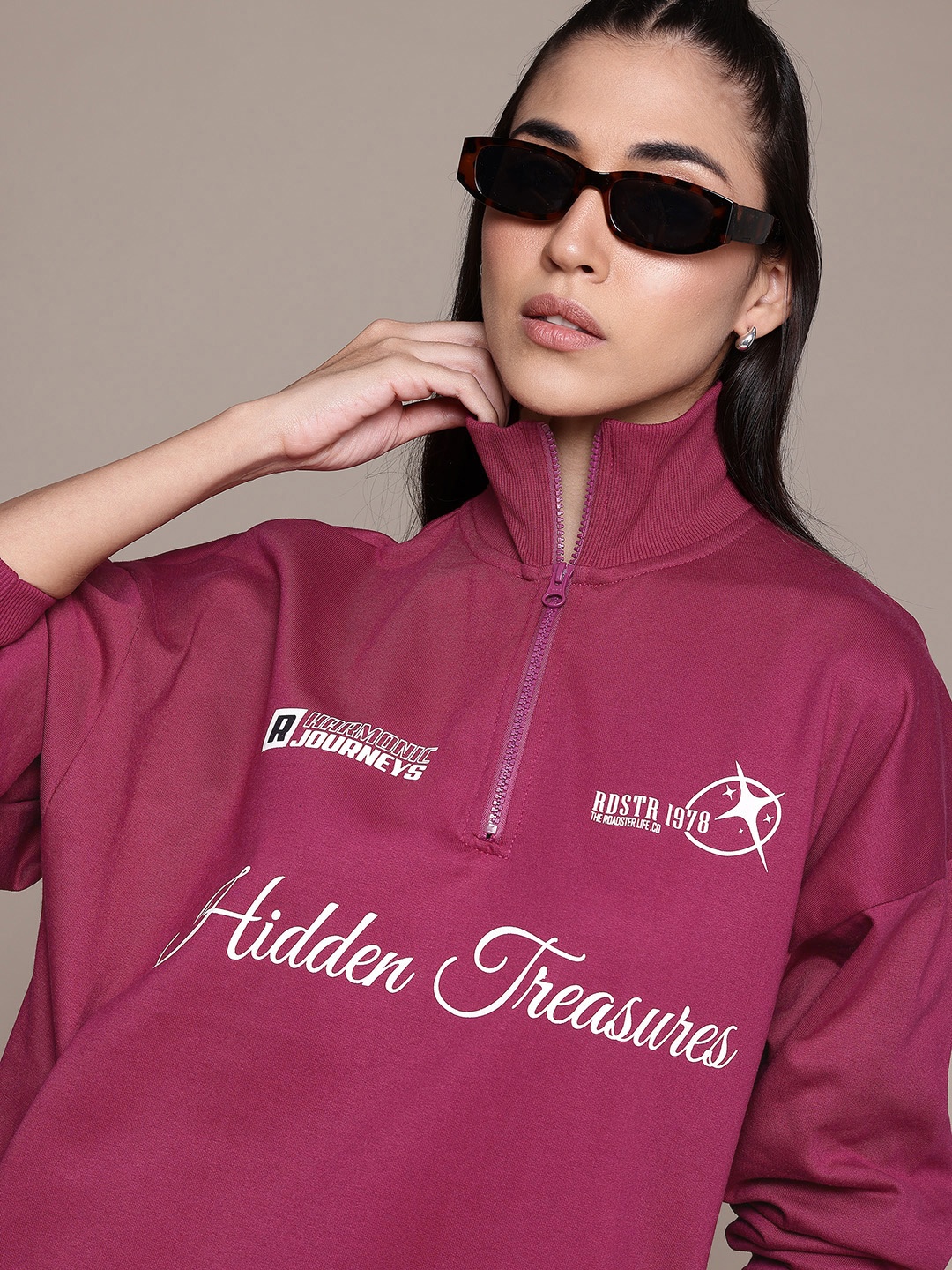 

The Roadster Lifestyle Co. Printed Oversized Sweatshirt, Magenta
