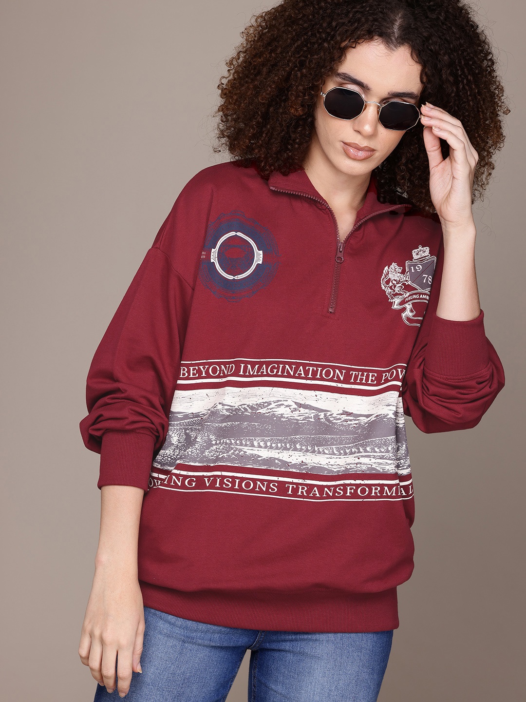 

The Roadster Lifestyle Co. Printed Longline Sweatshirt, Maroon