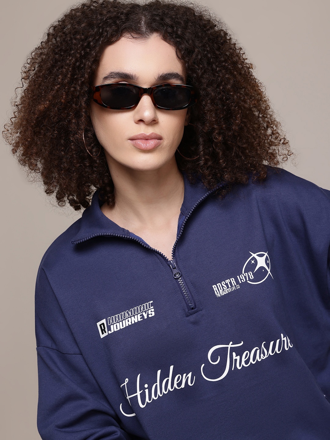 

The Roadster Lifestyle Co. Printed Relaxed Polo Sweatshirt, Navy blue