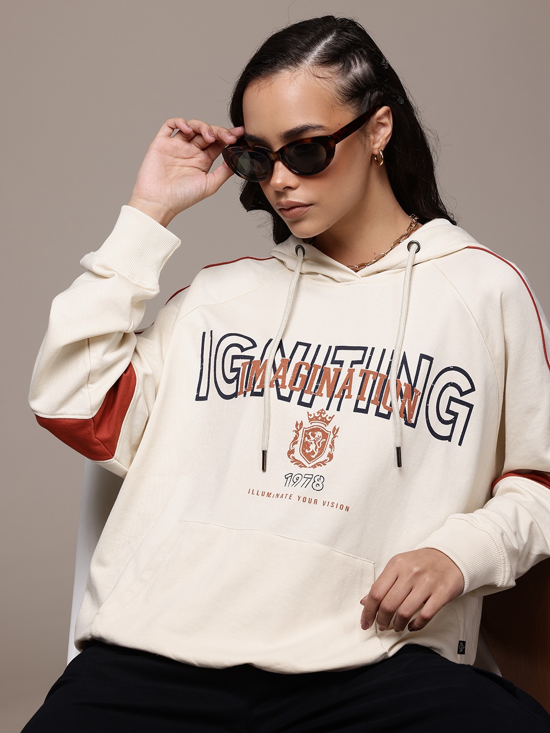 

The Roadster Lifestyle Co. Printed Hooded Sweatshirt, Beige