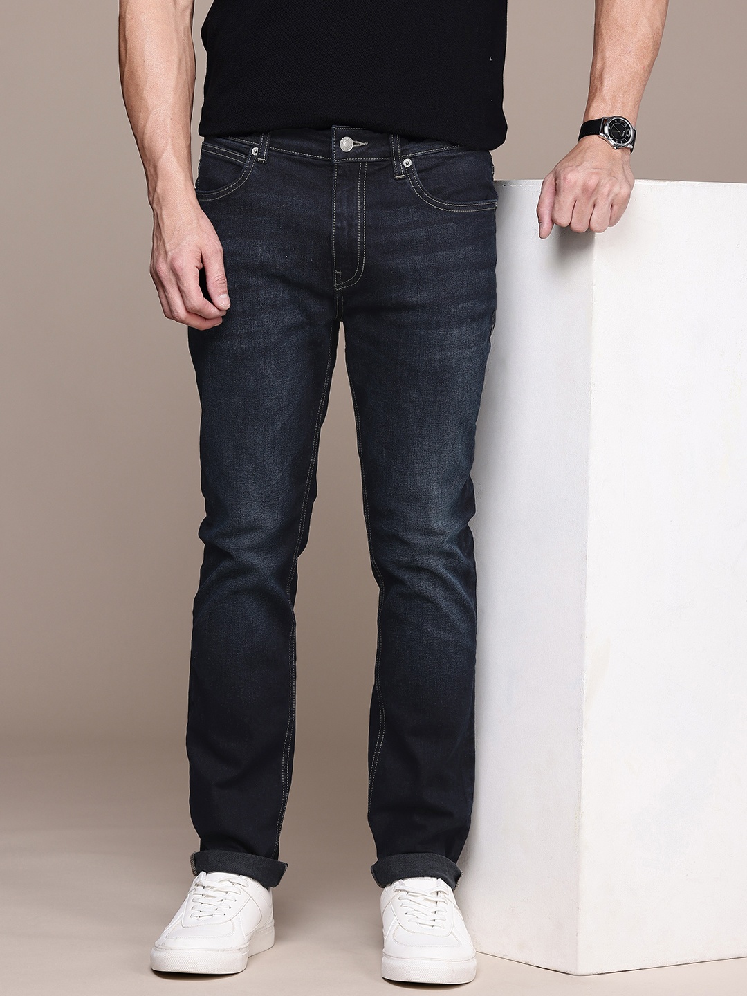 

French Connection Men Slim Fit Light Fade Stretchable Jeans, Blue