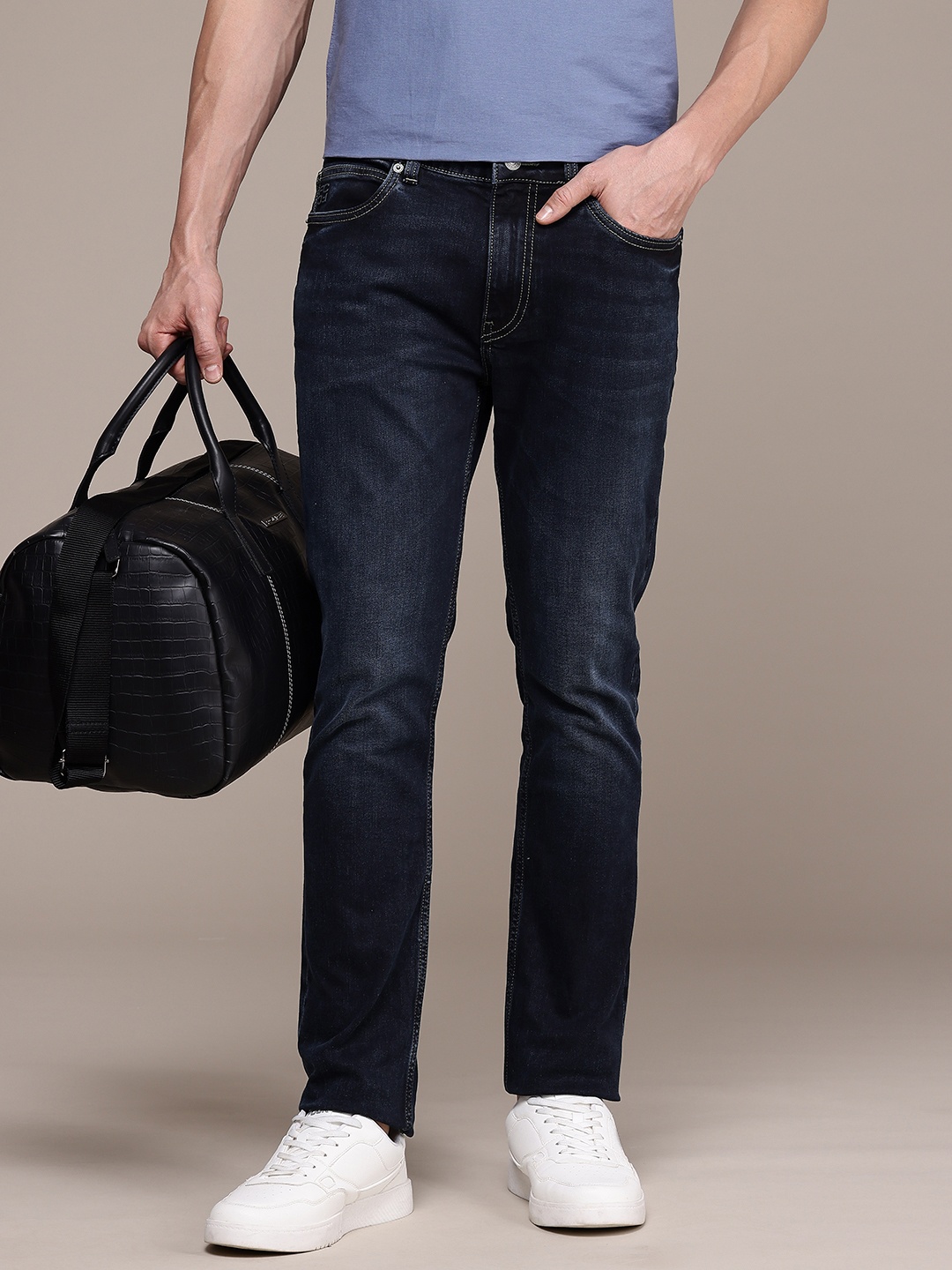 

French Connection Men Slim Fit Light Fade Stretchable Jeans, Blue