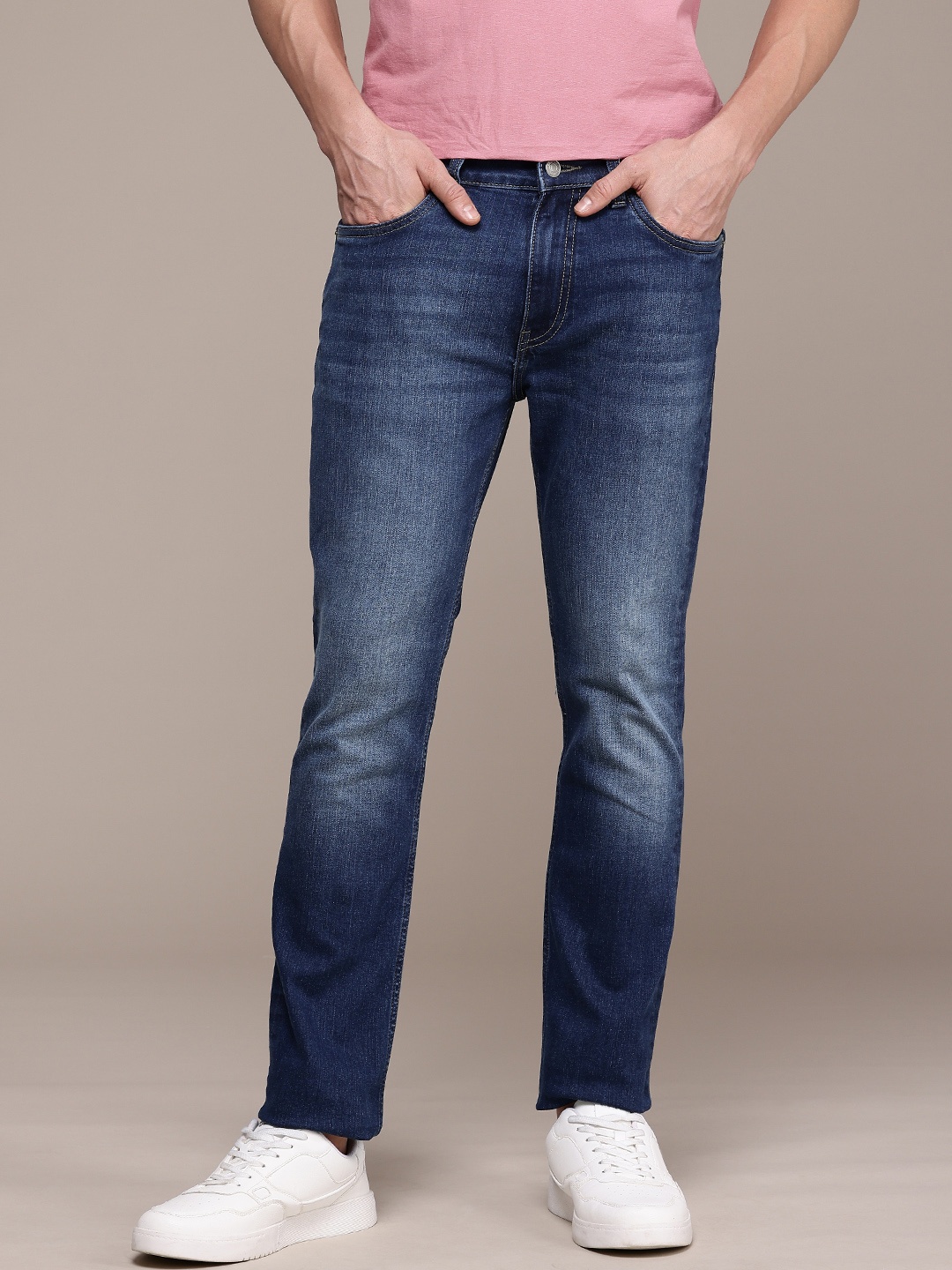 

French Connection Men Slim Fit Heavy Fade Stretchable Jeans, Blue