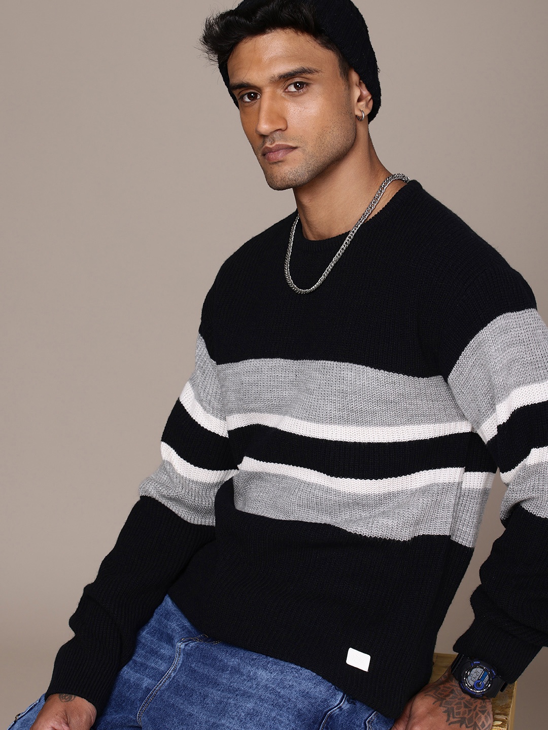 

The Roadster Life Co. Striped Pullover Sweater, Black