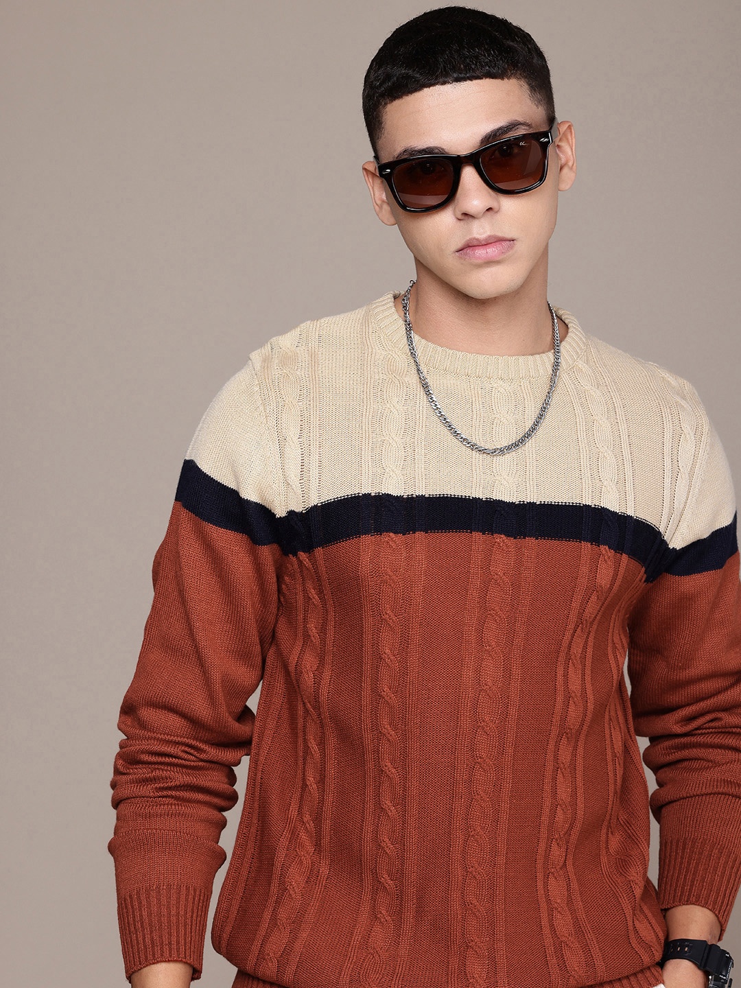 

The Roadster Life Co. Colourblocked Pullover Sweater, Brown
