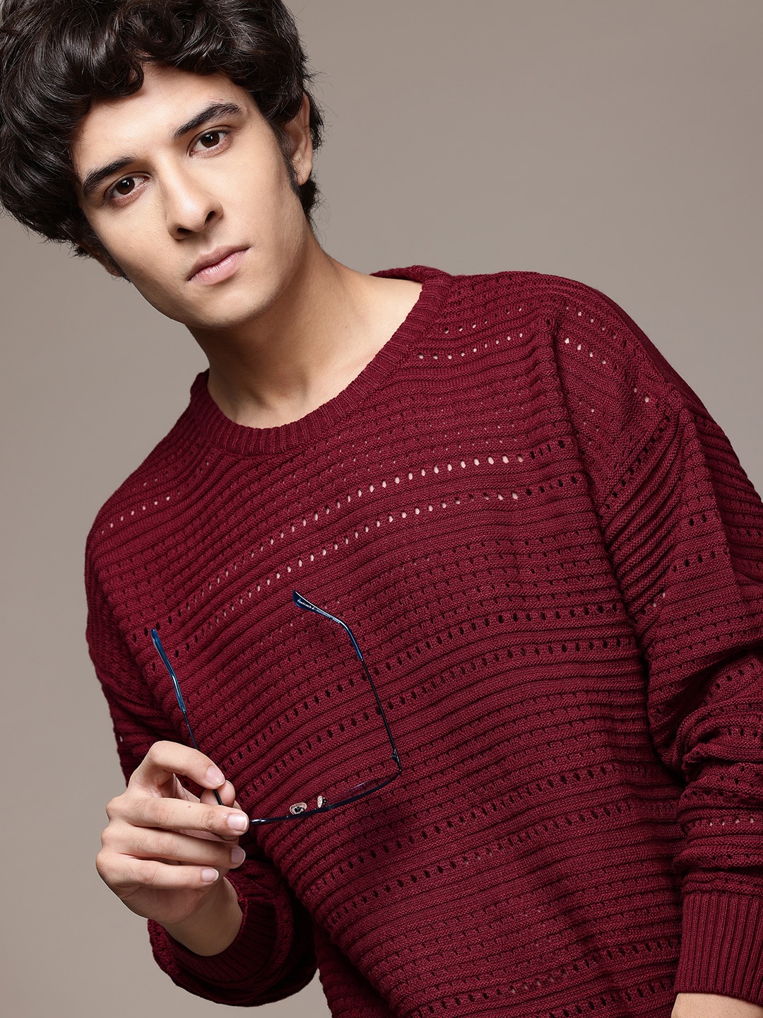 

The Roadster Lifestyle Co. Open Knit Acrylic Pullover, Maroon