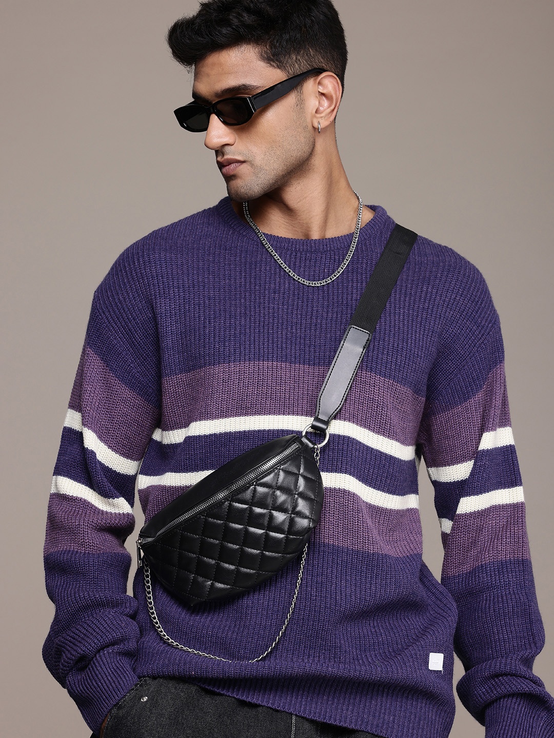 

The Roadster Life Co. Cable Knit Colourblocked Pullover Sweater, Violet