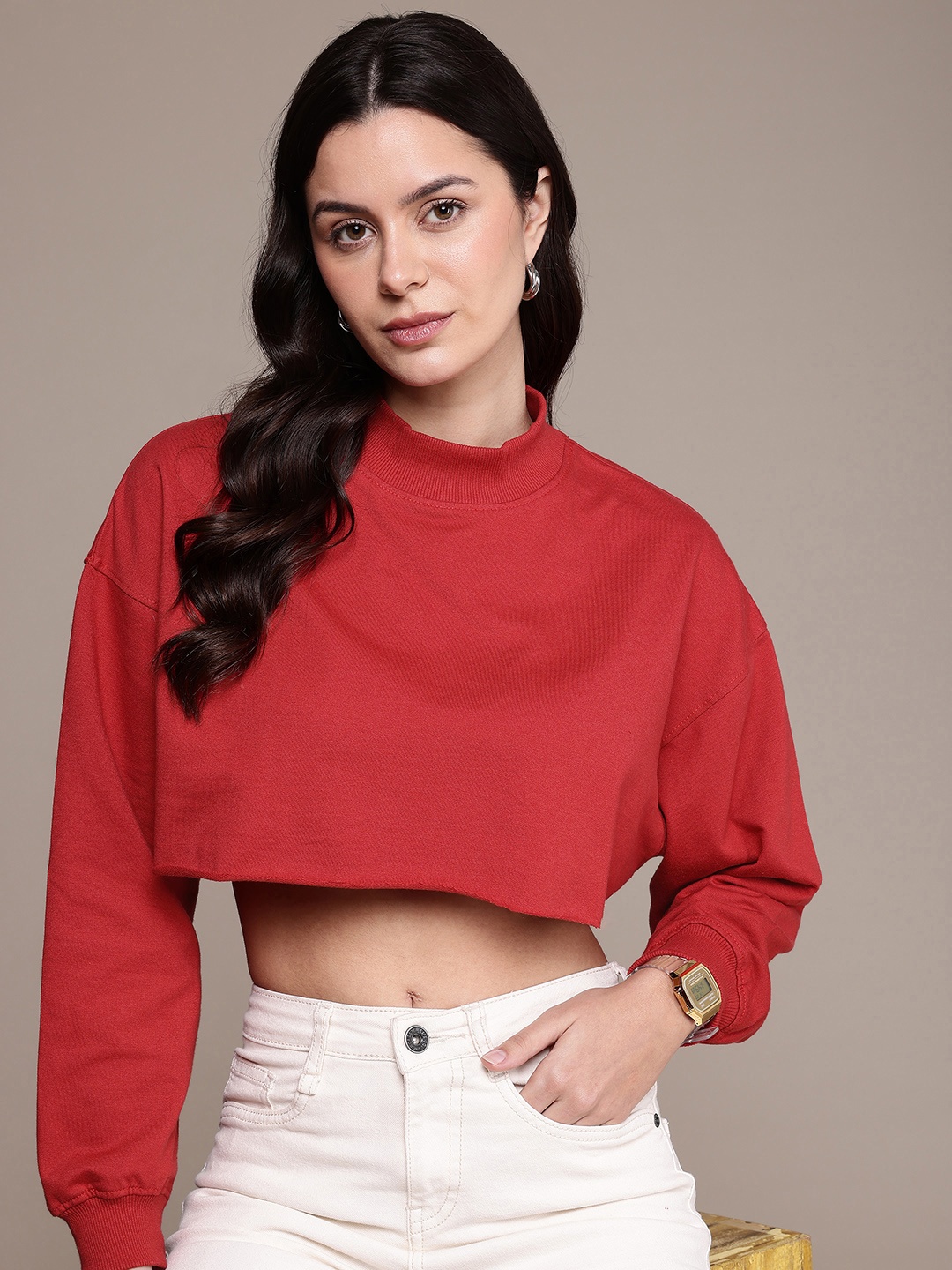 

The Roadster Life Co. High Neck Crop Sweatshirt, Red