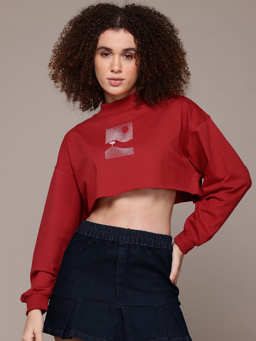 

The Roadster Lifestyle Co. Printed Crop Sweatshirt, Maroon