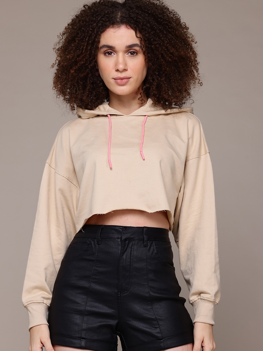 

The Roadster Lifestyle Co. Hooded Crop Sweatshirt, Beige