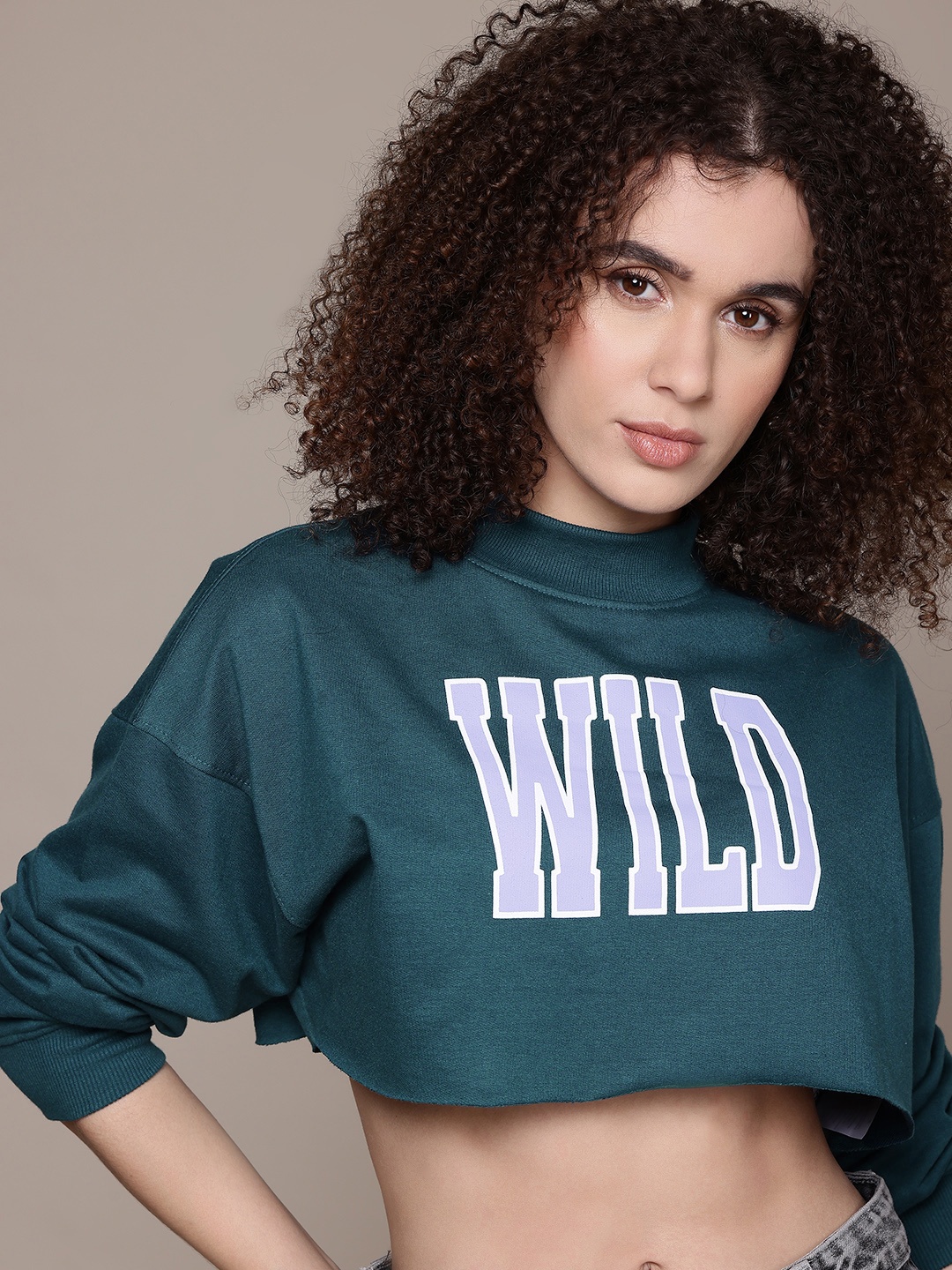 

The Roadster Lifestyle Co. Typography Print Crop Sweatshirt, Teal