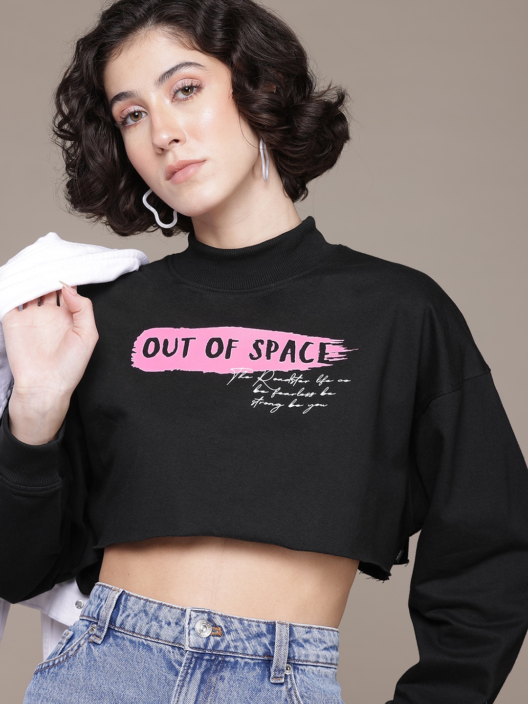 

The Roadster Lifestyle Co. Typography Printed Crop Sweatshirt, Black