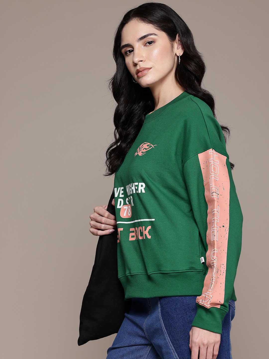 

Roadster The Life Co. Typography Printed Drop-Shoulder Sleeves Sweatshirt, Green